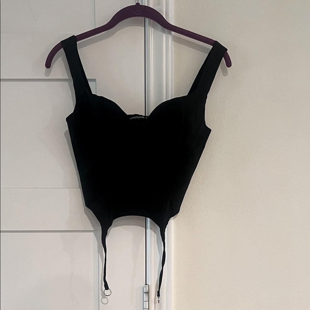 PrettyLittleThing Shape Black Woven Suspender Detail Corset Top Size 4 NWT
